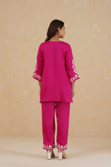 Hot Pink Contrast Embroidered Set