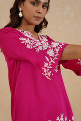 Hot Pink Contrast Embroidered Set