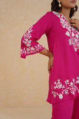 Hot Pink Contrast Embroidered Set