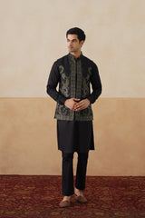 Meher Black-Olive Jacquard Jacket with Kurta & Pant