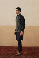 Meher Black-Olive Jacquard Jacket with Kurta & Pant