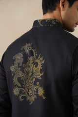 Meher Black-Olive Jacquard Jacket with Kurta & Pant
