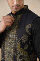 Meher Black-Olive Jacquard Jacket with Kurta & Pant