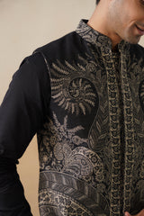 Meher Black Paisley Jacquard Jacket with Kurta & Pant