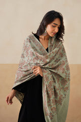 Mélange Mint Green Embroidered Shawl For Women
