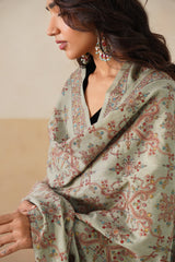 Mélange Mint Green Embroidered Shawl For Women