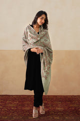 Mélange Mint Green Embroidered Shawl For Women