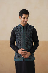 Midnight Kaani Jacquard Jacket with Kurta & Pant