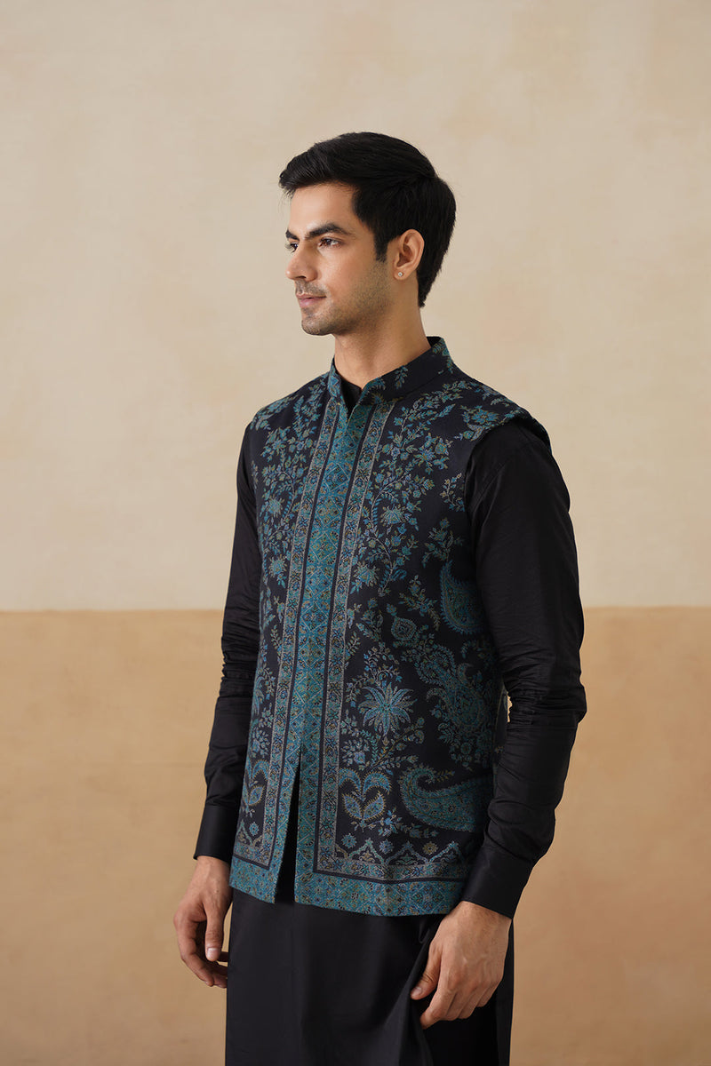 Midnight Kaani Jacquard Jacket with Kurta & Pant