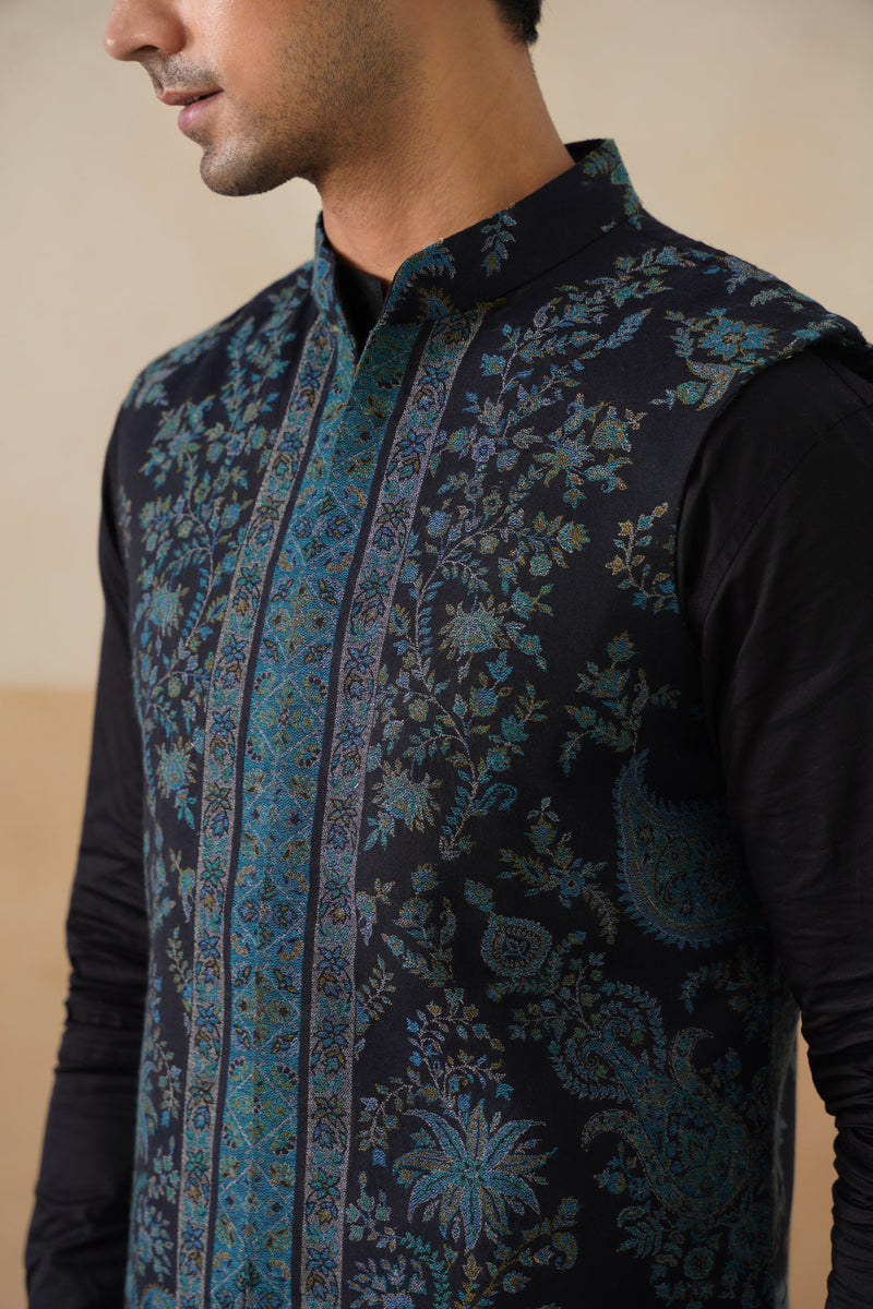 Midnight Kaani Jacquard Jacket with Kurta & Pant