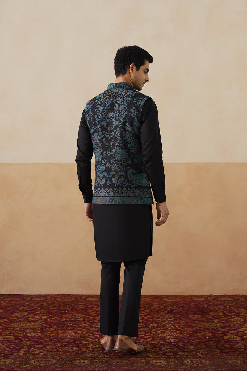 Midnight Kaani Jacquard Jacket with Kurta & Pant