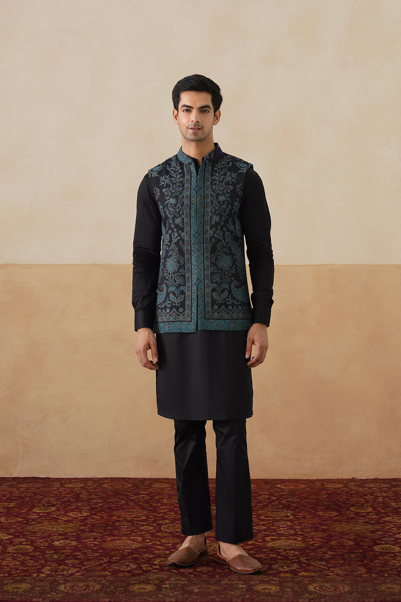 Midnight Kaani Jacquard Jacket with Kurta & Pant