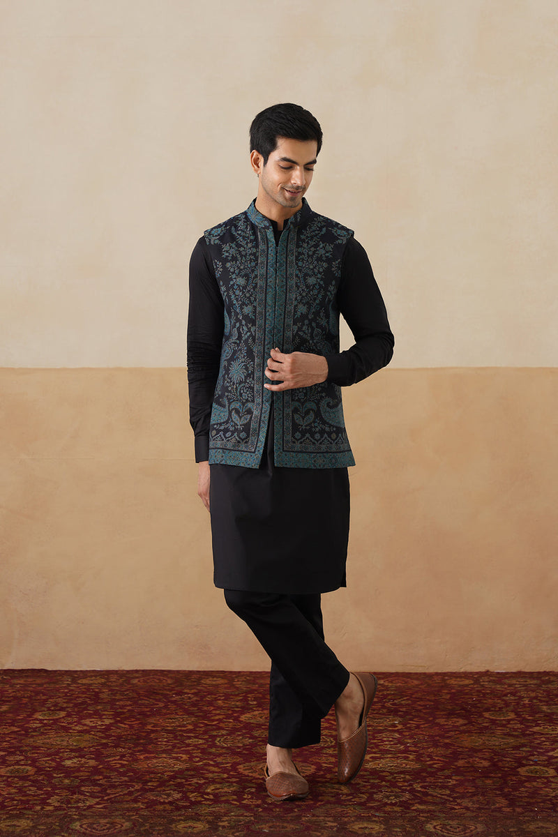 Midnight Kaani Jacquard Jacket with Kurta & Pant