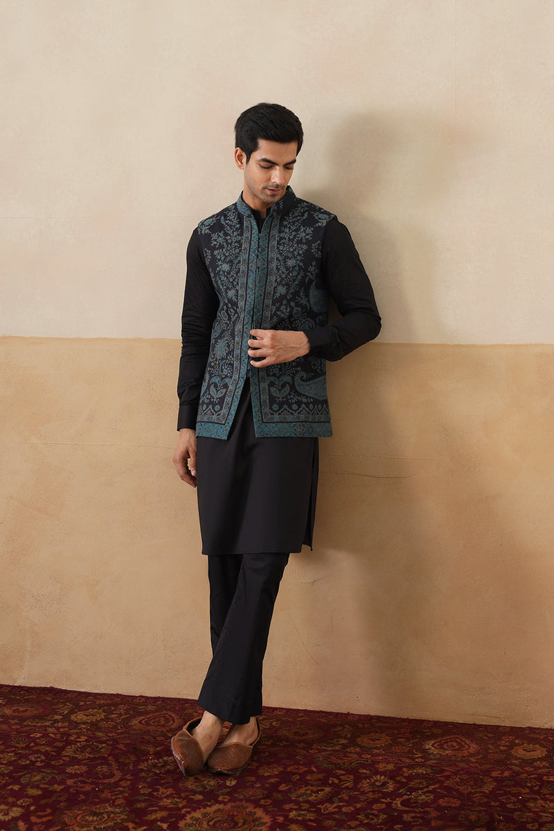 Midnight Kaani Jacquard Jacket with Kurta & Pant