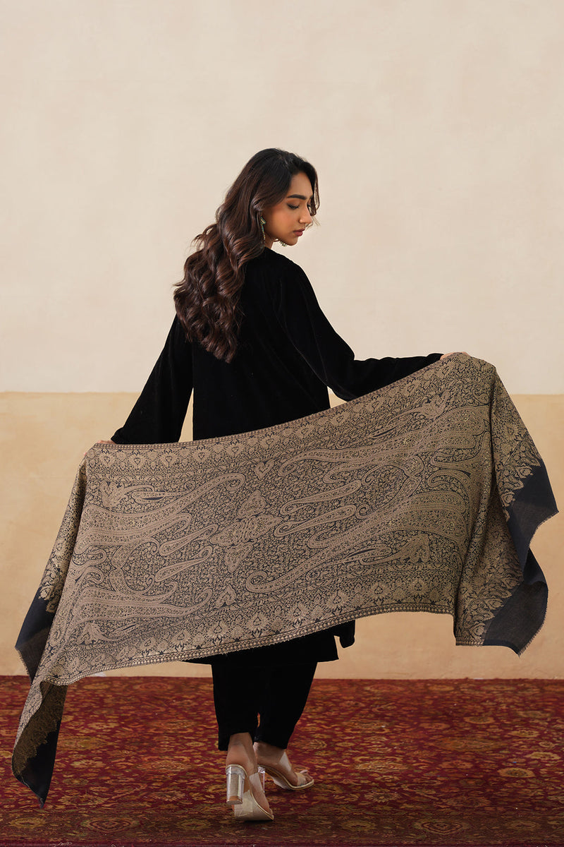 Black Gold Zari Paisley Stole For Women