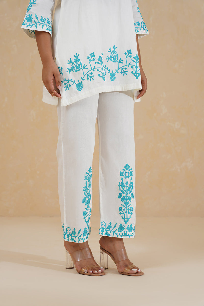 Cream Contrast Embroidered Set