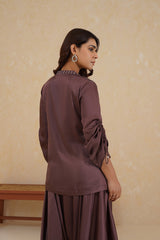 Brown Embroidered Top with Asymmetrical Pants