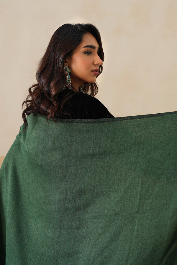 Forest Green & Black Zari Reversible Stole For Women