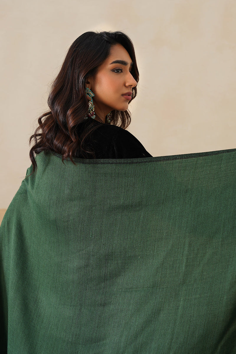 Forest Green & Black Zari Reversible Stole For Women