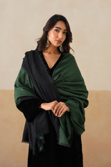 Forest Green & Black Zari Reversible Stole For Women