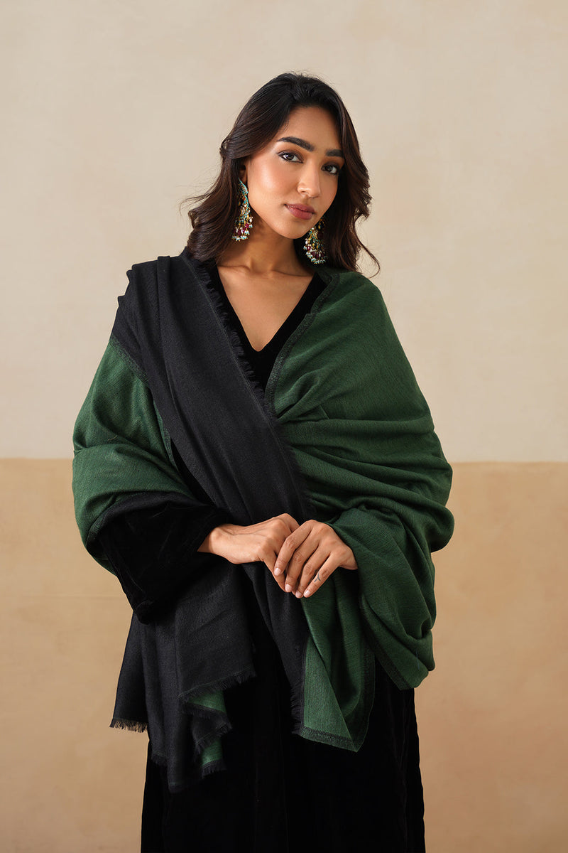 Forest Green & Black Zari Reversible Stole For Women