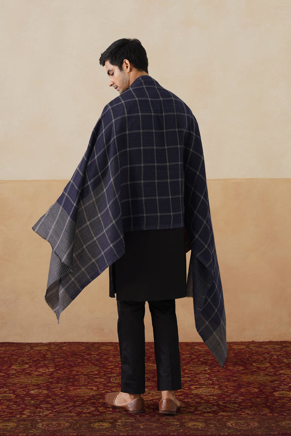 Navy & Grey Checks Wool Stole
