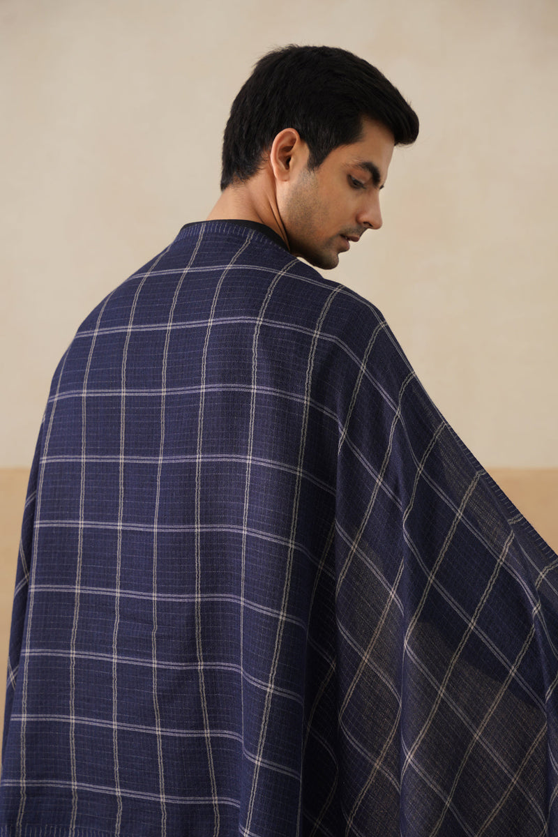 Navy & Grey Checks Wool Stole