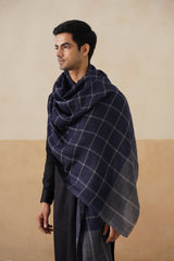 Navy & Grey Checks Wool Stole