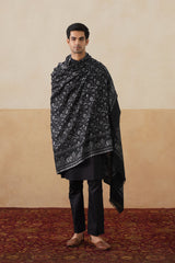 black zari shawl with silver floral jaal and ornate border