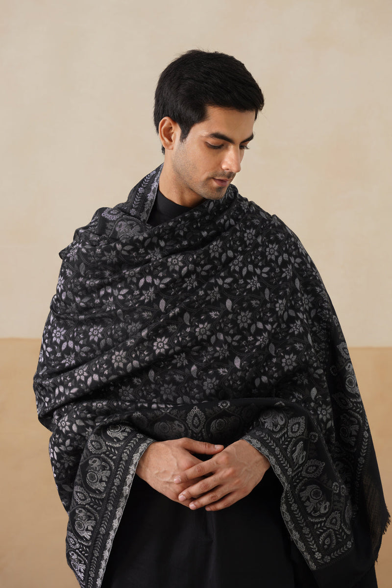 Midnight Zari Jaal Shawl (Black)