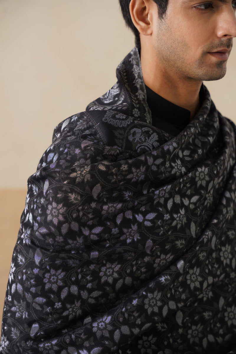 Midnight Zari Jaal Shawl (Black)