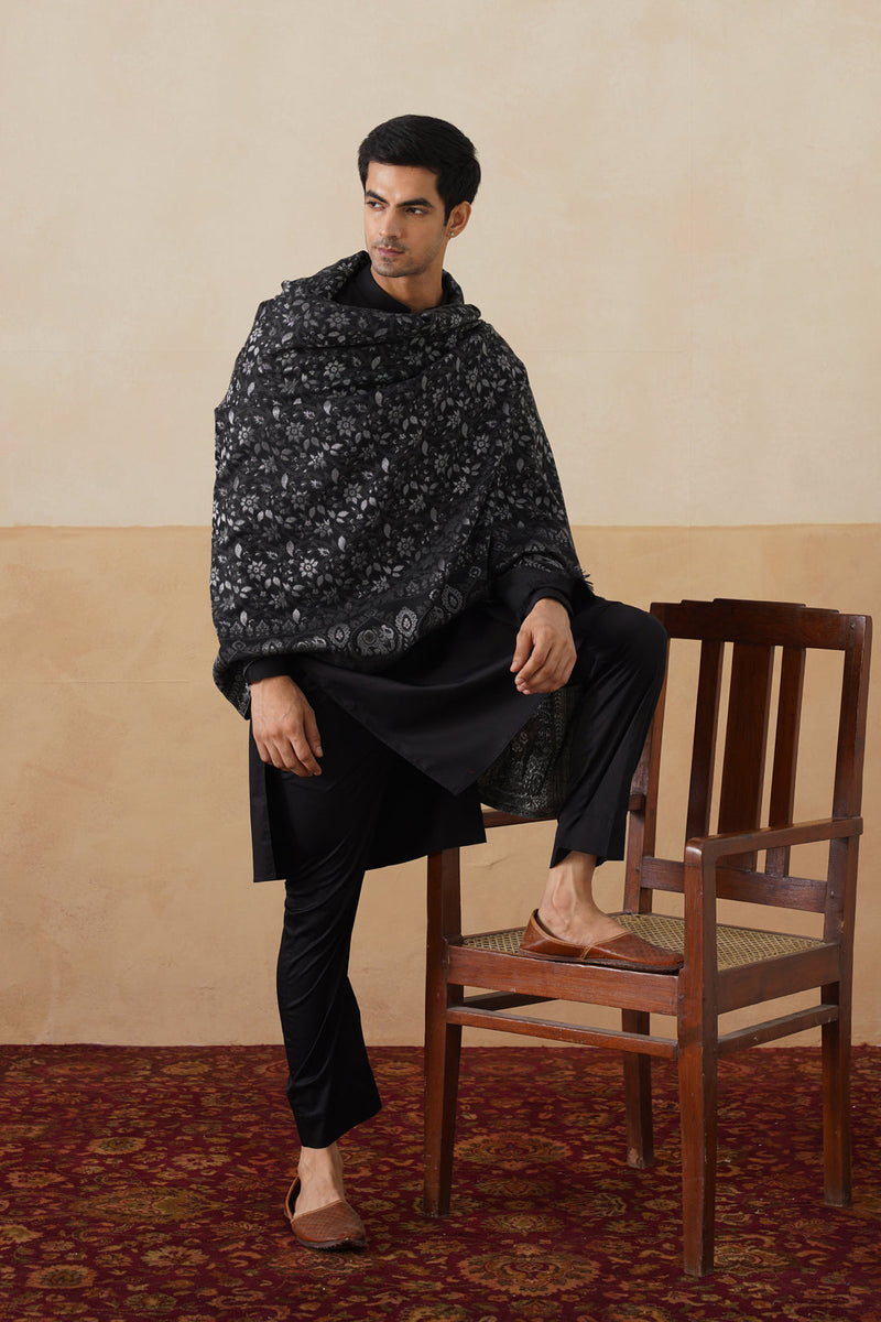Midnight Zari Jaal Shawl (Black)