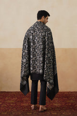 Black Aari-Embroidered Floral Jaal Shawl