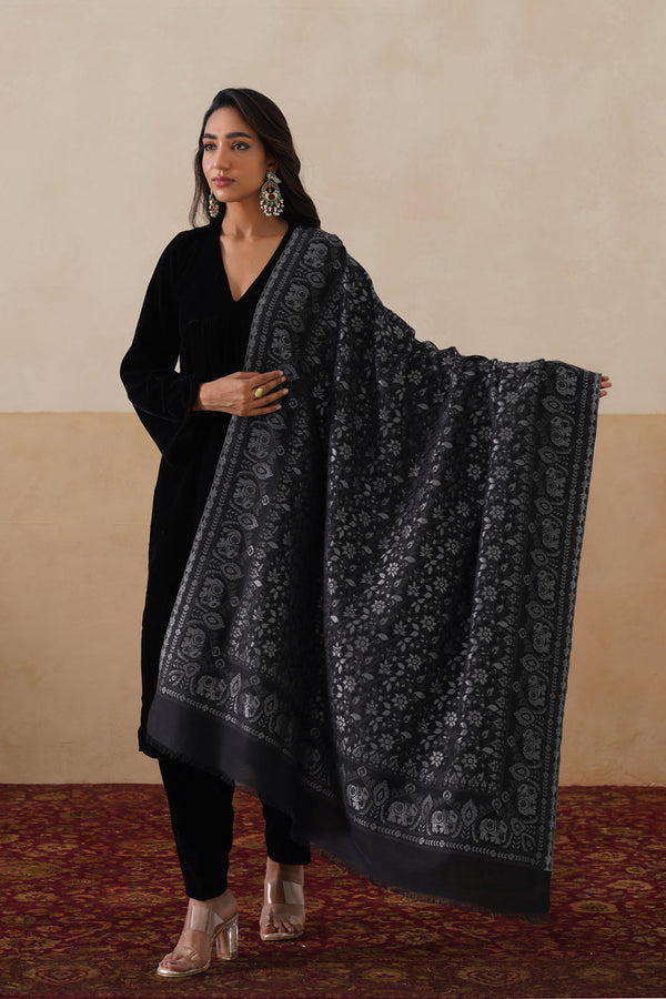 Midnight Zari Jaal Shawl For Women (Black)