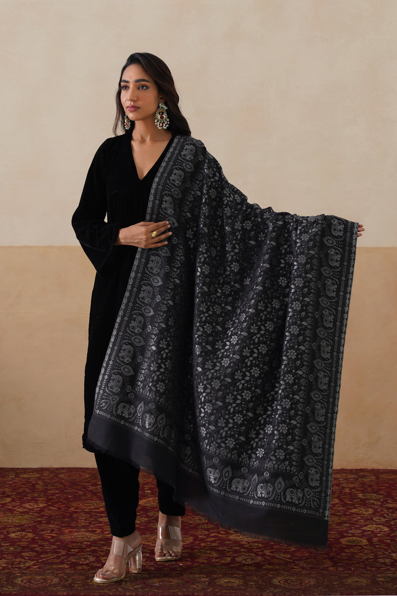 Midnight Zari Jaal Shawl For Women (Black)