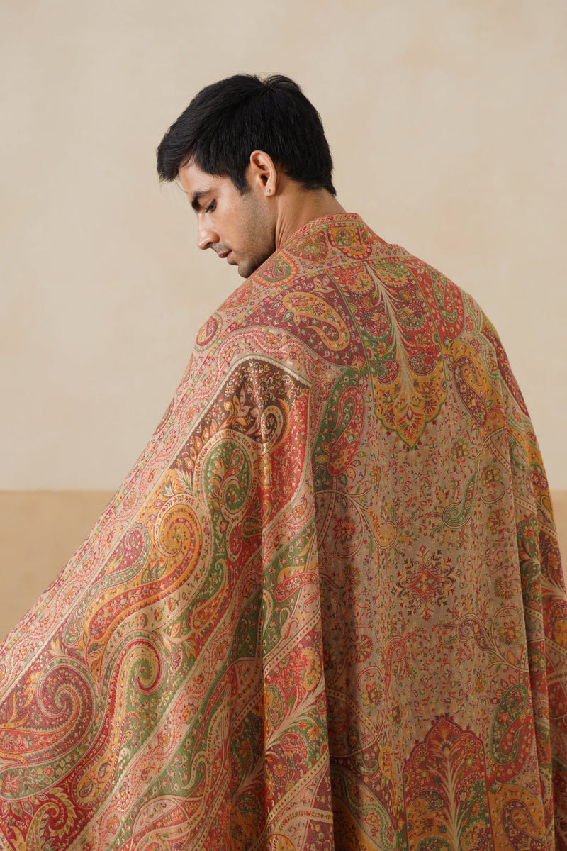 Mehrab Jamawar Paisley Shawl (Beige)