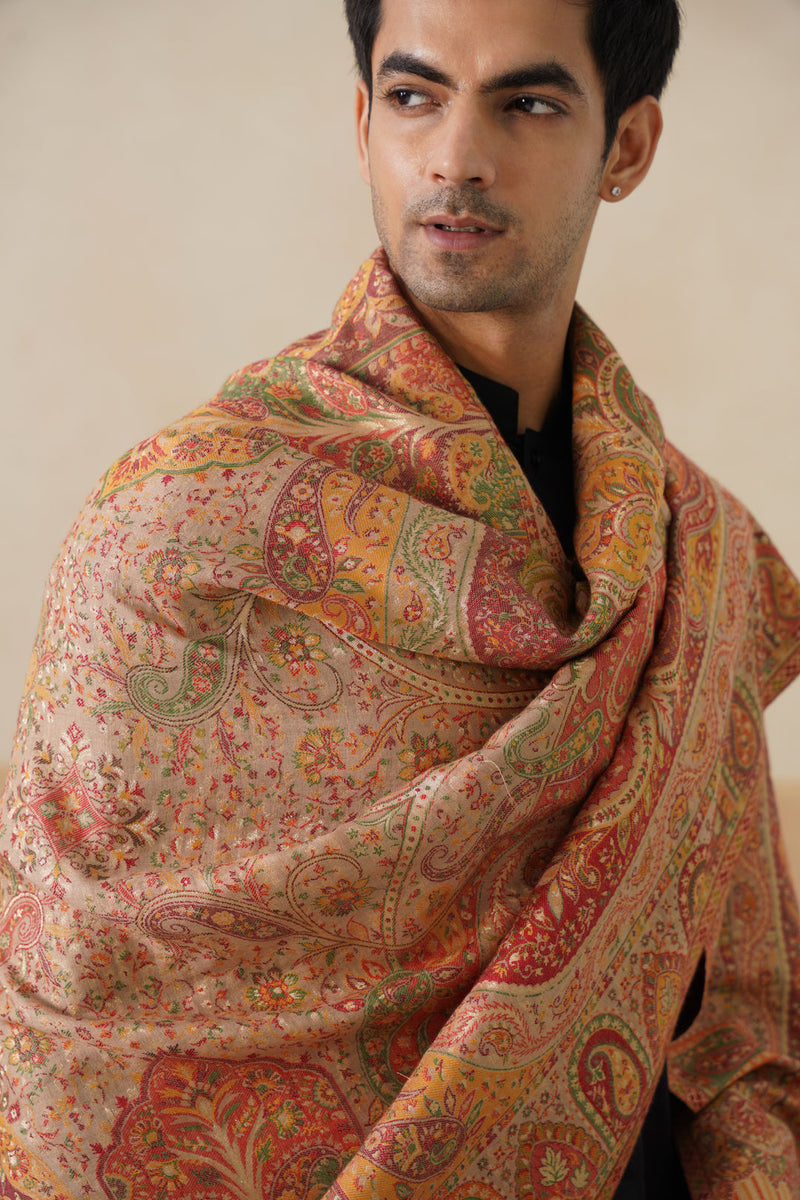 Mehrab Jamawar Paisley Shawl (Beige)