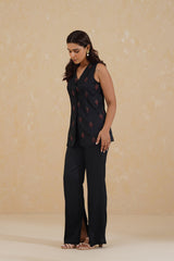 Black Embroidered Waist Coat Set