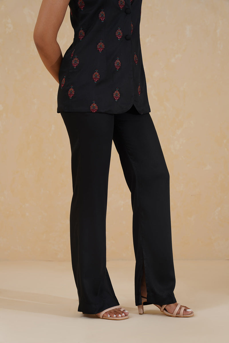 Black Embroidered Waist Coat Set