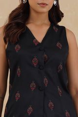 Black Embroidered Waist Coat Set