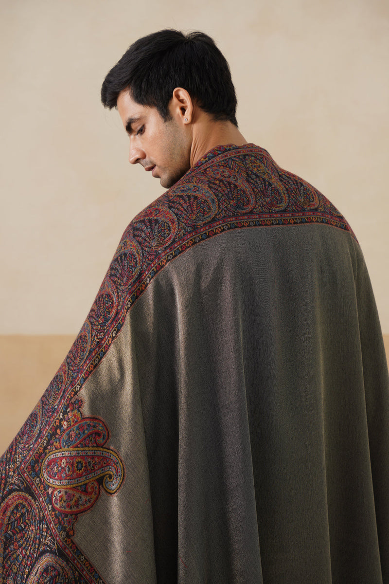 Black Zari Jamawar Border Shawl