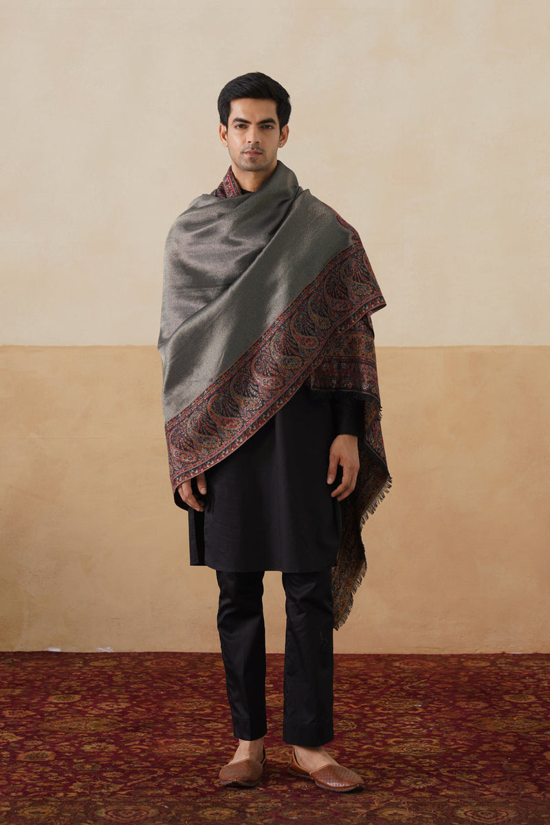 Black Zari Jamawar Border Shawl