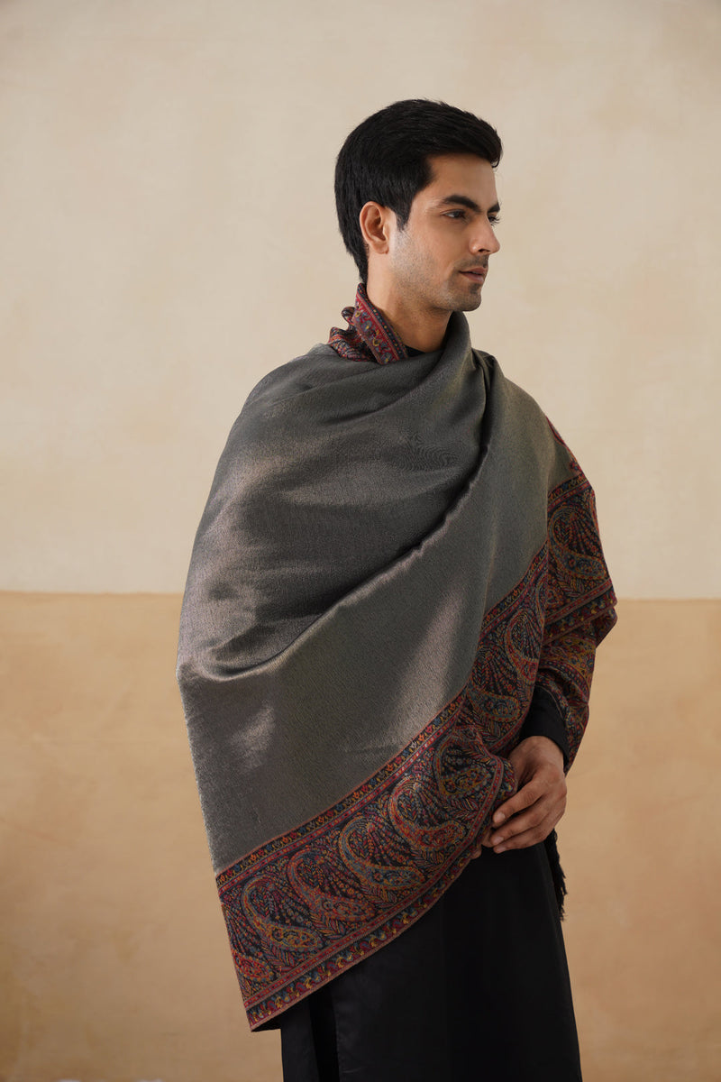 Black Zari Jamawar Border Shawl