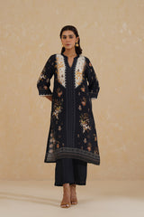 Black Floral Print Suit with Contrast Dupatta