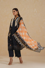 Black Floral Print Suit with Contrast Dupatta