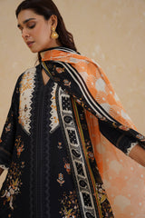 Black Floral Print Suit with Contrast Dupatta