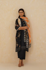 Black Floral Print Suit with Contrast Dupatta