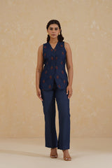 Denim Embroidered Waist Coat Set