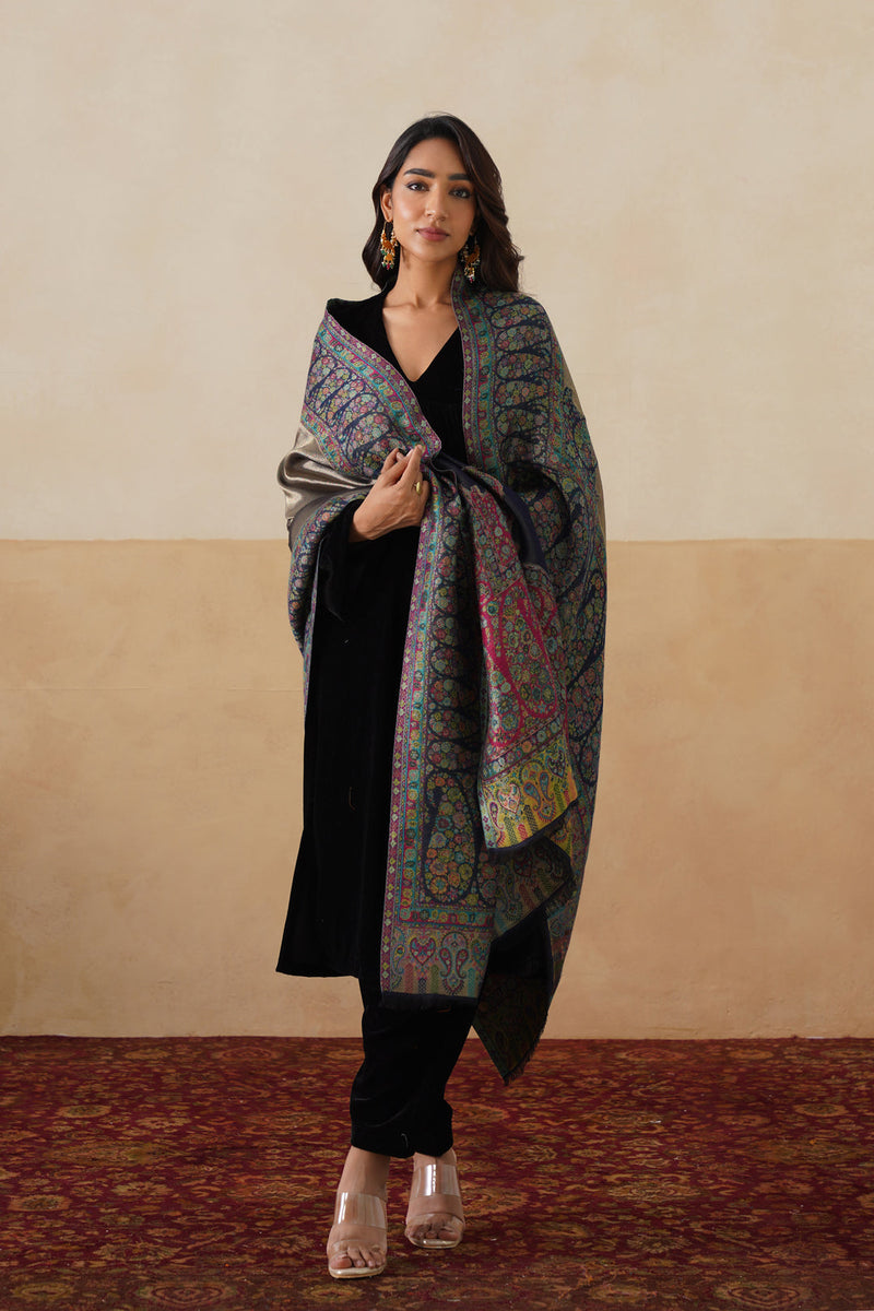 Royal Navy Kani Zari Reversible Shawl For Women