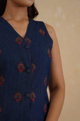 Denim Embroidered Waist Coat Set